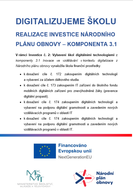 MŠMT Plán obnovy digitalizace školy